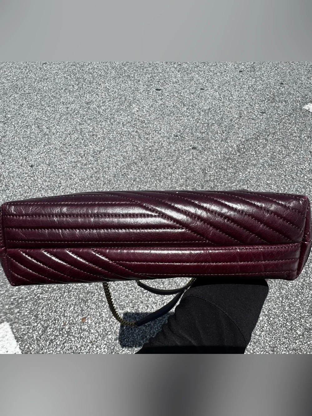 Tory Burch Quilted Chevron Convertible Clutch in Deep Burgundy with Gold Logo